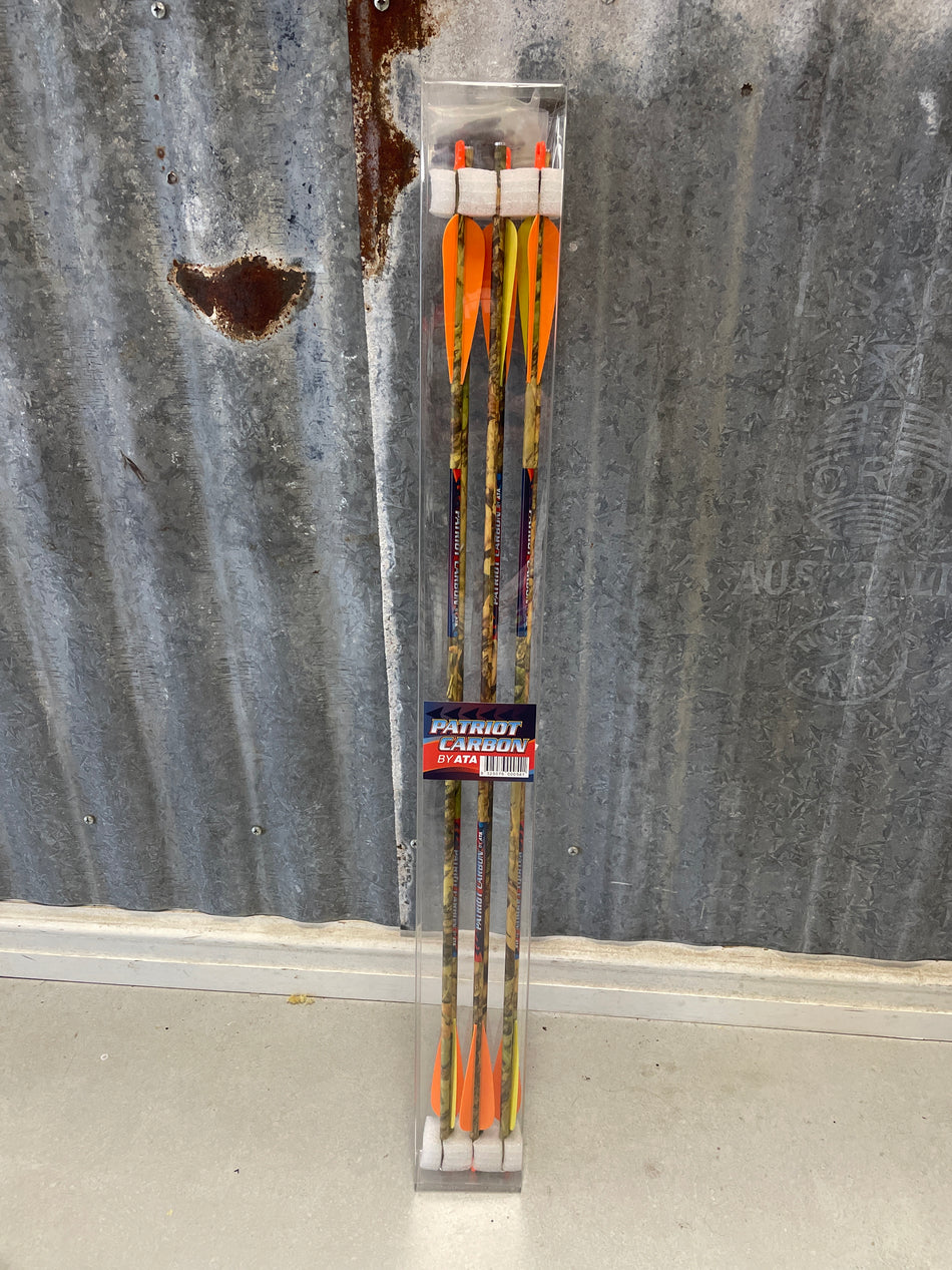 Patriot Carbon 4"Helical Fletch" Orange/Yellow Camo - 350 Spine