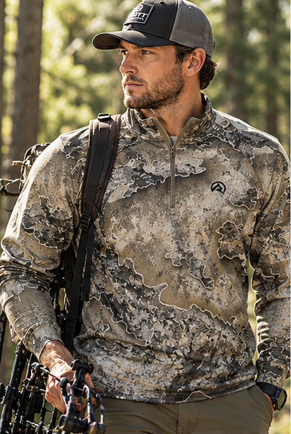Ridgeline Mens Excape Camo Performance Quarter Zip LS Tee